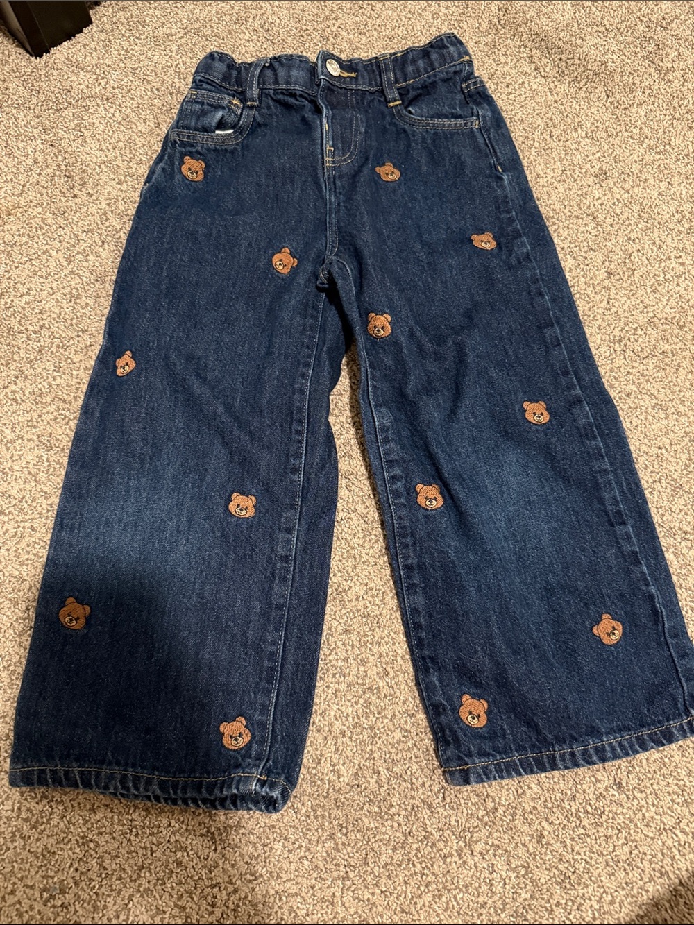 Zara Navy Denim Jeans with Brown Bear Embroidery